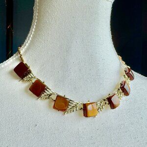 Chocolate Moonglow Thermoset and Silver Tone Vintage late 50s Necklace